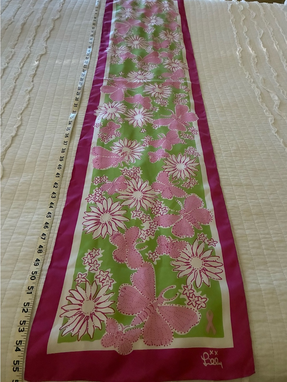 Lilly Pulitzer Pink, Green & White Floral Silk Scarf Runner